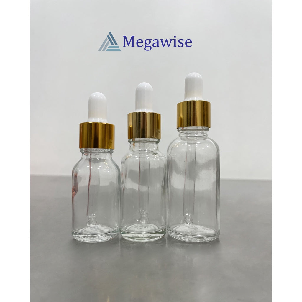 Clear Glass White Dropper (Gold Ring)