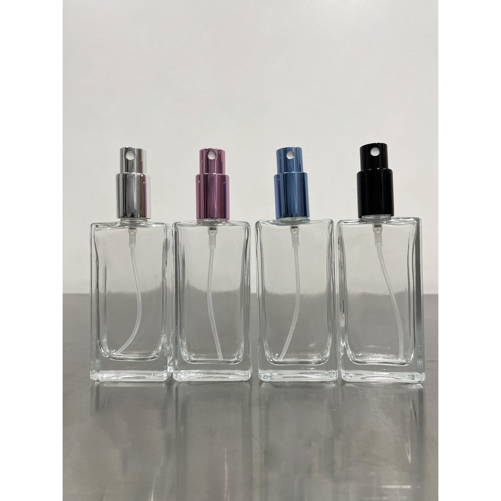 50ml Clear Cool Square Glass Perfume Spray with Colored Cap