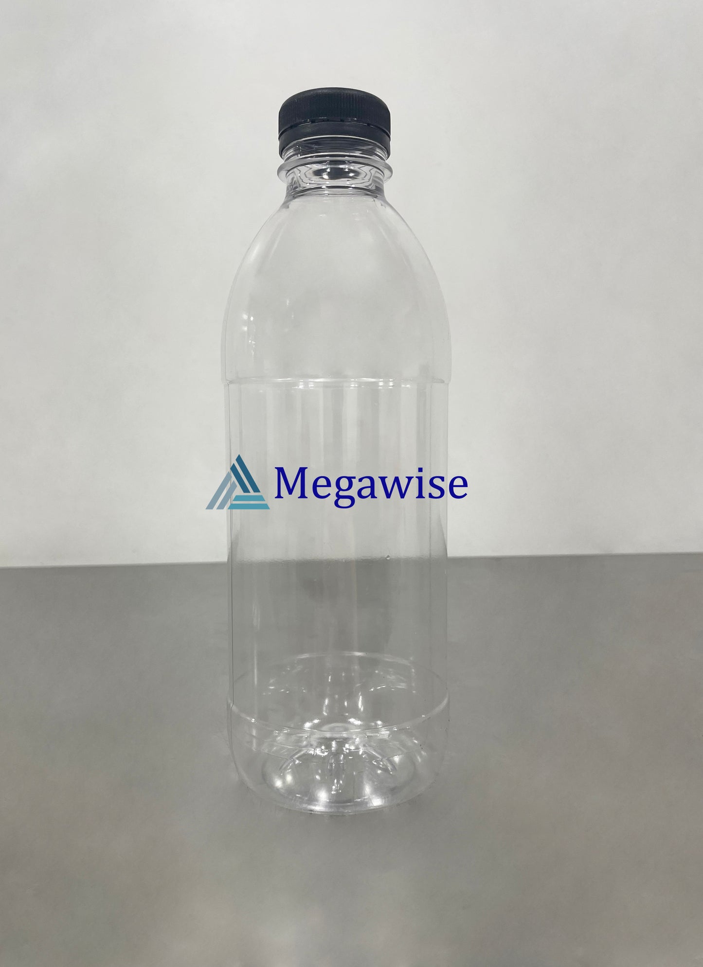 1 Liter Round PET Bottle with Black/Clear 38mm Cap