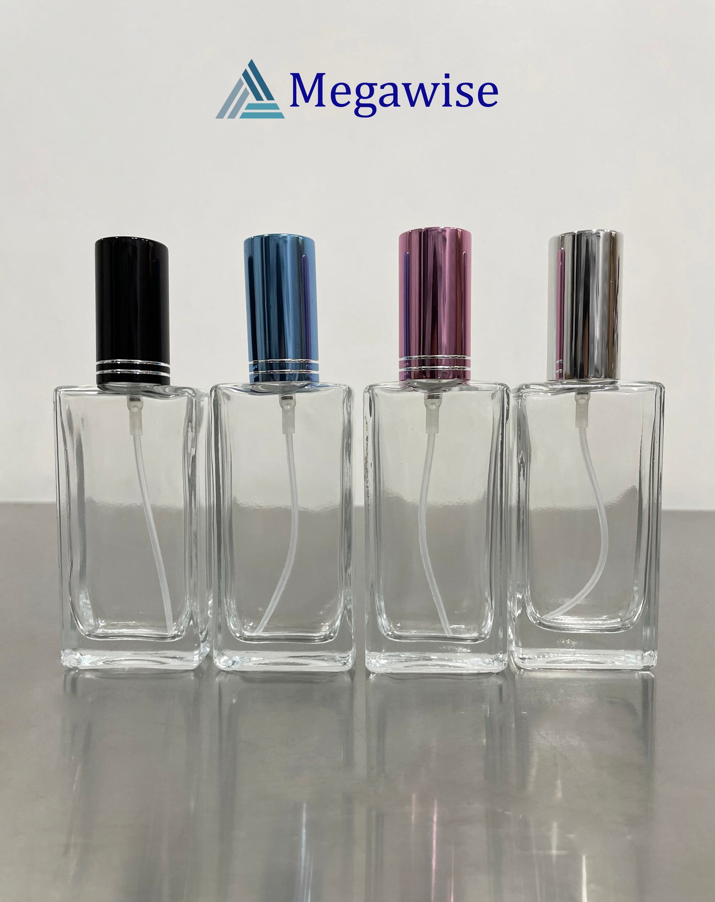 50ml Clear Cool Square Glass Perfume Spray with Colored Cap