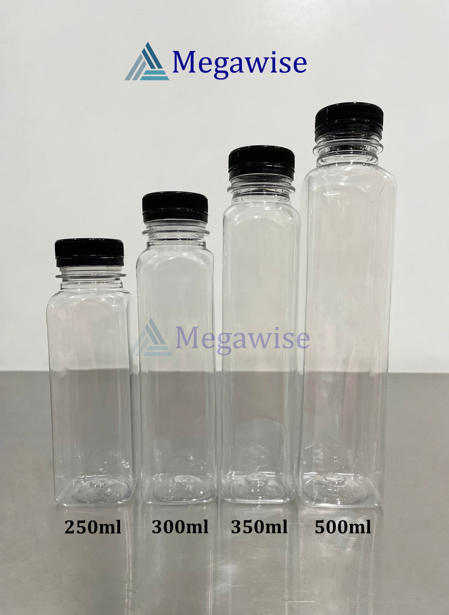 Square Plastic PET Bottle A2 Black/White Cap (High Grade Quality)
